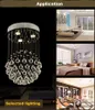 Modern trappa LED Crystal ljuskronor belysningsarmatur för hotell lobby foajé boll form regn droppe hängen