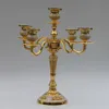 New arrival 5-arms shiny Golden plated centerpiece candelabra zinc alloy metal candle holder for wedding, events or party