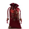 Bolsa de regalo de joyería de flor de peonía alargada, bolsa de brocado de seda, cuentas con cordón, collar, pulsera, peine de madera, baratija, bolsillo de almacenamiento, 8x16 cm