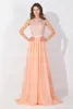 Abiti da sera economici lunghi in chiffon rosa pesca Prom Dresses 2016 Abiti da sera lunghi backless trasparenti in puro abito da damigella d'onore