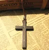 Inkrustowany miedzi drewniany krzyż naszyjnik Vintage skórzany przewód sweter łańcucha mężczyźni kobiety biżuteria handmade stylowy chrześcijański Jezus 12 sztuk