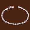 100% new high quality 8 inch long 925 Silver Twisted Rope Chain Bracelet FREE SHIPPING 10pcs / lot