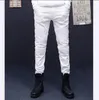 Fashion 2016 Hot Stretch Slim Fit Rakbyxor Pläterad Runway Biker Jeans Män Vit / Kaki / Svart / Grå / Blå Bottoms Mens 28-38