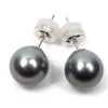 9-10mm Tahitian Black Natural Pearl Stud Earrings 925 Silver 액세서리