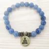 SN1108 High Quality Handmade Bracelet Blue Aventurine Bracelet Antique Brass Om Buddha Lotus Charm Bracelet Gift For Him339P