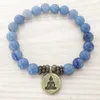 SN1108 High Quality Handmade Bracelet Blue Aventurine Bracelet Antique Brass Om Buddha Lotus Charm Bracelet Best Gift For Him