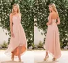 Neckholder High Low Brautjungfernkleider Erröten Rosa Chiffon Rüschen Plissee Rückenfrei Formale Land-Plus-Size-lange Trauzeugin-Kleider