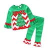 Hot Kerstmiskleding set voor baby meisjes kerstpakken strik meisje meisjes katoenen t-shirts + gestreepte broek 2 stks meisjes kleding ingesteld outfits