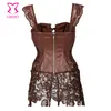 Wholesale-Steampunk Brown Lace and Leather Corset Dress Punk Gothic Clothing Sexy Korset Waist Training Corsets Plus Size Lingerie 6XL