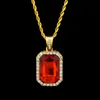 Hip Hop Men Jewelry Bling Iced Out Three Layer Ruby Pendant Necklaces Set with 20inch 24inch 30inch Chian