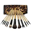 Pop Sixplus 12 st Leopard Makeup Brushes Syntetiska Trä Makeup Tool Kits Professionella Pinceis Skönhetsprodukter Set