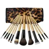 Pop Sixplus 12 st Leopard Makeup Brushes Syntetiska Trä Makeup Tool Kits Professionella Pinceis Skönhetsprodukter Set