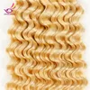 Großhandel 10-28 Zoll gebleicht blonde Farbe # 613 russische brasilianische peruanische indische malaysische Jungfrau-Haar tiefes lockiges Menschenhaar Extensions 4pcs