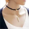 Fashion Sexy Clavicle Strap Collars Choker Bead Tassel Clover Pendant Necklace Vintage Black Lace Velvet Leather Cord Clavicle Chain