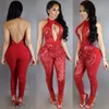 Venta al por mayor- 2017 Nuevo Sexy Hollow Out Sequin Jumpsuit Club Summer sin mangas Halter Backless Mesh See Through Overoles Rompers Women Jumpsuit