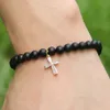 Ostern Großhandel Sommer Schmuck Mode 6mm Matte Achat Stein mit Klaren Zirkonen Loyal Kreuz Cz Perlen Armbänder