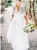 2019 New Bohemian Wedding Dresses Lace Long Sleeves Vneck Low Back Aline Chiffon Plus Size Summer Beach Country Bridal Wedding G2394792