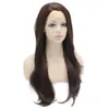 24 "# 33 Auburn Silky Straight Density Density Calor Seguro Fibra Rendas Frontal Peruca De Cabelo Sintético Livre Partimento Natural Peruca Com Pele