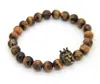 2016 New Design Men's Bracelets Whole 8mm Natural Tiger Eye Stone Beads With Crown Lion Head Bracelets Party GiftBracele148H