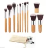 Commercio all'ingrosso 10 set / lotto 11 pz Pro Bamboo Pennelli per trucco Cosmetic Beauty Foundation Powder Concealer Blending Pincel Maquiagem Kit