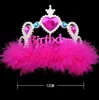 Happy Birthday Party Crown Girls Women Gem Feather Pink Headband Hairband Crowns Comb Festivel Event Kerst Halloween Levert