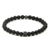 Wholesale Summer Lady Jewelry Fashion 6mm Matte Agate Stone with Micro Inlay Black Zircons Square Cz Beads Bracelets