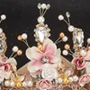 Luxurious Crown Women Crystal Floral Tiara Pearl Jewelry Golden Bridal Crown Hair Wear Wedding Pography Accessories Aide2159314