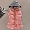 Femmes hiver gilet gilet à capuche veste chaude sans manches vers le bas coton rembourré vêtements d'extérieur pardessus épais manteau à capuche couleurs unies