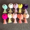 Populära nyckelringar Kaninpälsboll Keychain Gift äkta kaninpäls Hängsmycke Telefon Tassel päls Pom Pom Tillbehör DHL Gratis 100PCs 16 färger