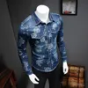 Heren Casual Shirts Groothandel- Merk Mannen Shirt Mode 2021 Slim Fit Lange Mouwen Mens Turn Down Collar Double Pocket Design Jeans 5XL-M1