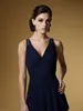 2016 Abiti su misura per la madre dello sposo Abito da sposa per madre in chiffon con perline sexy profondo blu navy Una linea a strati alto basso in chiffon