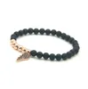 New Design Micro Inserts Black Cz Wings Lucky Bracelet Jewelry 6mm Matte Agate Stone Beads Copper beads