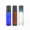 VERY Popular New Glass Roller Bottles ! 10Colors 10ml 1/3OZ Glass Roll On Bottles with Metal Ball and Black Cap for Essential Oil Perfume