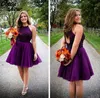 New Arrival Purple Halter Mini Homecoming Dress Tulle Open Back Plus Size A-line Beaded Open Back Short Cocktail Dress