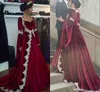 Kaftan Dresses Evening Wear 2019 Arabic Dubai Long Sleeves Prom Gowns Hot Burgundy Velvet With Appliques Vintage Party Dress