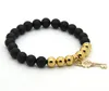 8mm echte matte onyx kralen met echte vergulde beonze kralen en sleutel hanger armband, vrouwen stenen sieraden