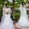 Плюс размер белый с длинным рукавом кружева русалка свадебное платье 2019 иллюзий с бисером кружева апдики посадки и вспышки свадебные платья корсет кружев