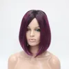 free shipping beautiful hot New Kanekalon Fashion Black Rooted Midnight Berry Angled Bob Wig Deep Purple