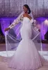Sexy 2017 Mermaid Wedding Dresses Sweetheart Long Sleeve Lace Bridal Gowns Plus Size African American Appliques Backless Festa De Novia