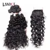 8A Brazilian Virgin Human Hair Weaves Bundles With Lace Closures Peruvian Indian Malaysian Cambodian Water Wave Wet And Wavy Natural Hair