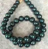 Runde 10-11 mm schwarze grüne Perlenkette mit 18-Zoll-Verschluss aus 925er Silber