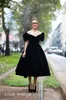 2019 abito da sera in velluto nero piuttosto off-spalla tea lunghezza formale occasione speciale vestito da promenade del partito plus size abiti da festa