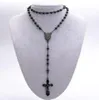 Fashion Black Round Bead Chain 316L Stainless Steel religious Crucifix Rosary Necklace Mens Cool Jewelry