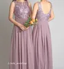 Dusty Rose Bohemian Bridesmaid Dress Formal Applique Chiffon Floor Length Long Maid of Honor Dress Wedding Party Gown