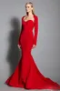 Elegante rode strapless avondjurken met lange mouwen jas 2017 zeemeermin vloer lengte prom jurk rits rug formele feestjurken