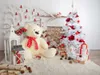 Horizontal Pography Backdrop Vinyl White Christmas Tree with Silver Red Balls Flowers Big Toy Bear Children Kids Po Studio B