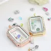 Fashion Rectangle glass locket pendants Necklaces Memory living lockets magnetic floating charm locket with Rhinestone crystals