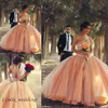 Kostenloser Versand Pfirsich Farbe Schatz Perlen Kristalle Hochzeit Kleid Tüll Ballkleid Robe De Mariage Lange Hochzeit Brautkleider