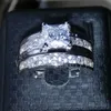 Vecalon Engagement Wedding Ring Set dla kobiet Platinum Plated 1ct Symulowany Diament CZ 925 Sterling Srebrny Pierścień Zespół R104