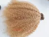 Mongolian kinky curly hair weft clip in hair extensions unprocessed curly blonde 27# color human extensions can be dyed